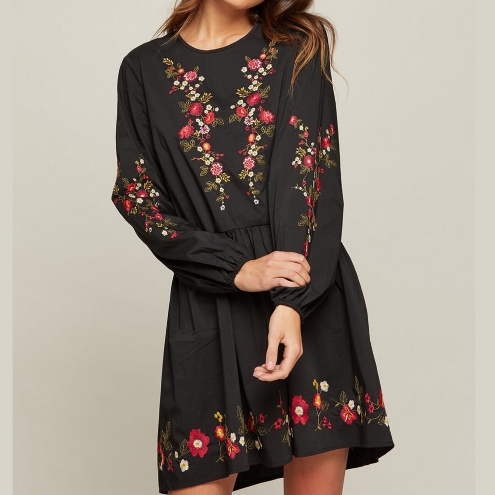 Miss Selfridge Black Romantic Peasant Boho Dress